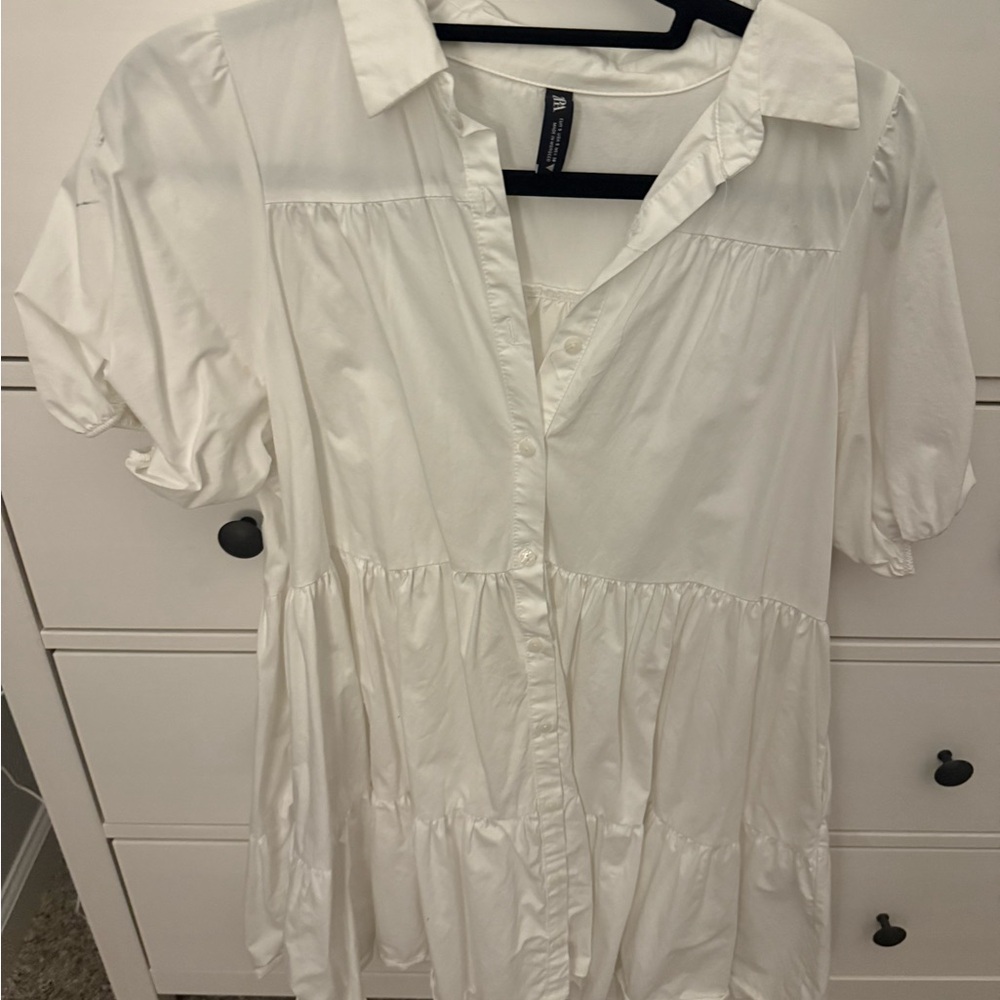 Zara White Tiered Dress